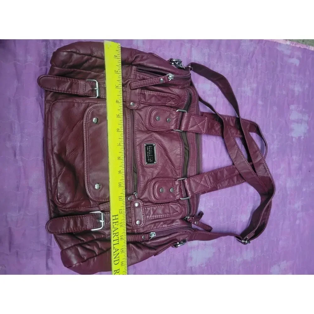 SCARLETON Satchel Handbag Purple Shoulder Bag Purse Soft Faux Leather ~ POCKETS!